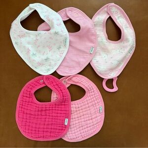 GREEN SPROUTS Organic Cotton Muslin Pink Baby Bib Set & Teether, 0-12mo